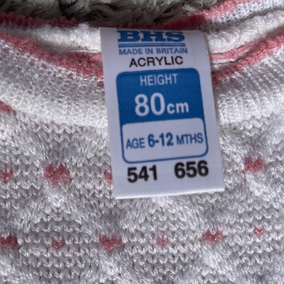 VINTAGE BABY GIRLS WHITE AND PINK BHS HOLDING HANDS SWEATER SIZE 6/12 MONTHS - Picture 2 of 2